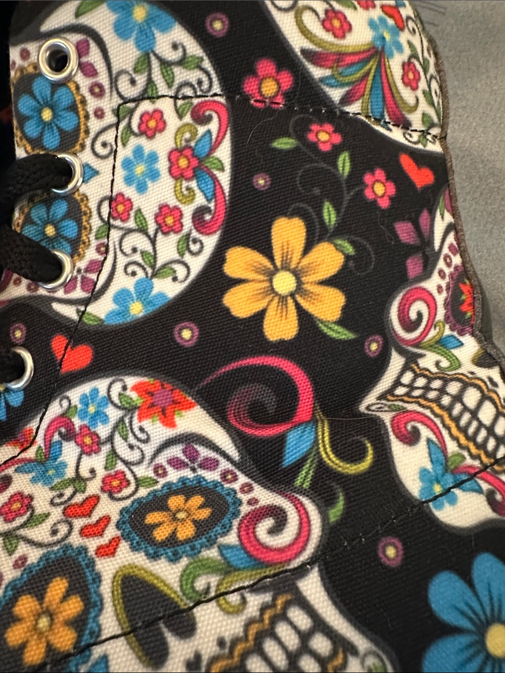 NWOT Black Floral Sugar Skull Combat Boots Sz W9.5 M8.5 EU41 UNBRANDED - Picture 15 of 15